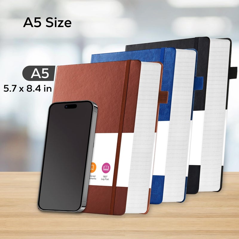 FOCUS DAY 3 Pack Journal Notebook  320 Pages A5 Lined Notebook Journal Set for Work Writing  Hardcover Leather Bound Notebooks Bulk for Women Men Office School  5.7'' X 8.4''  Multicolor - Image 5